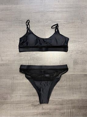 Black Mesh Trim Bikini Set - Women Swim Bikini